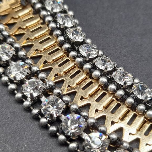 Stella & Dot Rhinestone Wide Bracelet, Two Rows Clear Rhinestones, 6 3/4 Inch - Picture 10 of 12